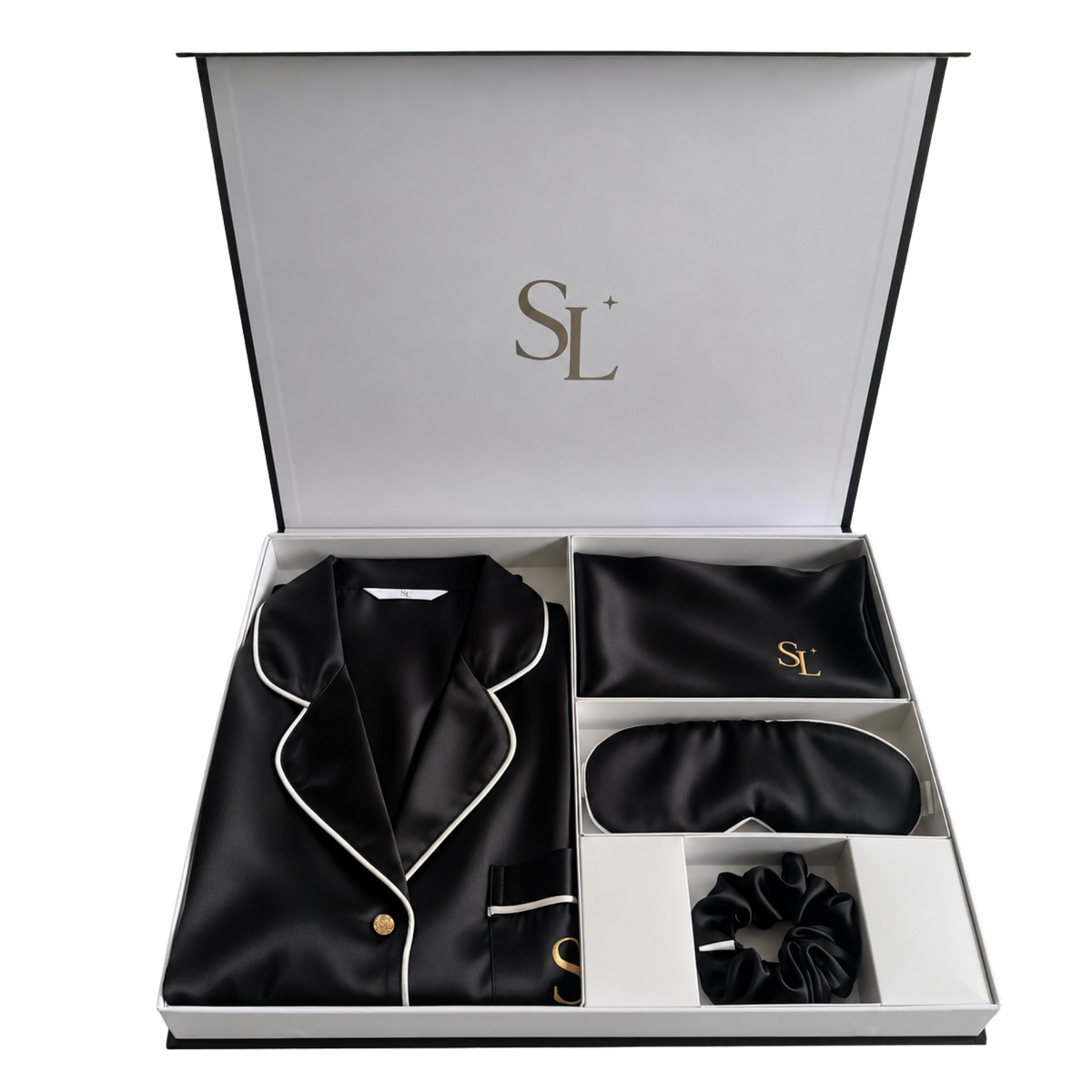 The Noir presented in the open Sleep Luxuria gift box